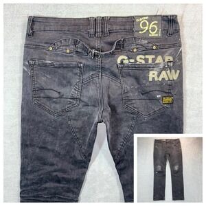 G Star Raw Elwood Double Knee Buckle Back Jeans Mens 34x31 Black Paint Workwear